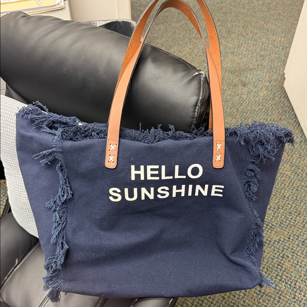 Navy Blue Fringed Tote Bag